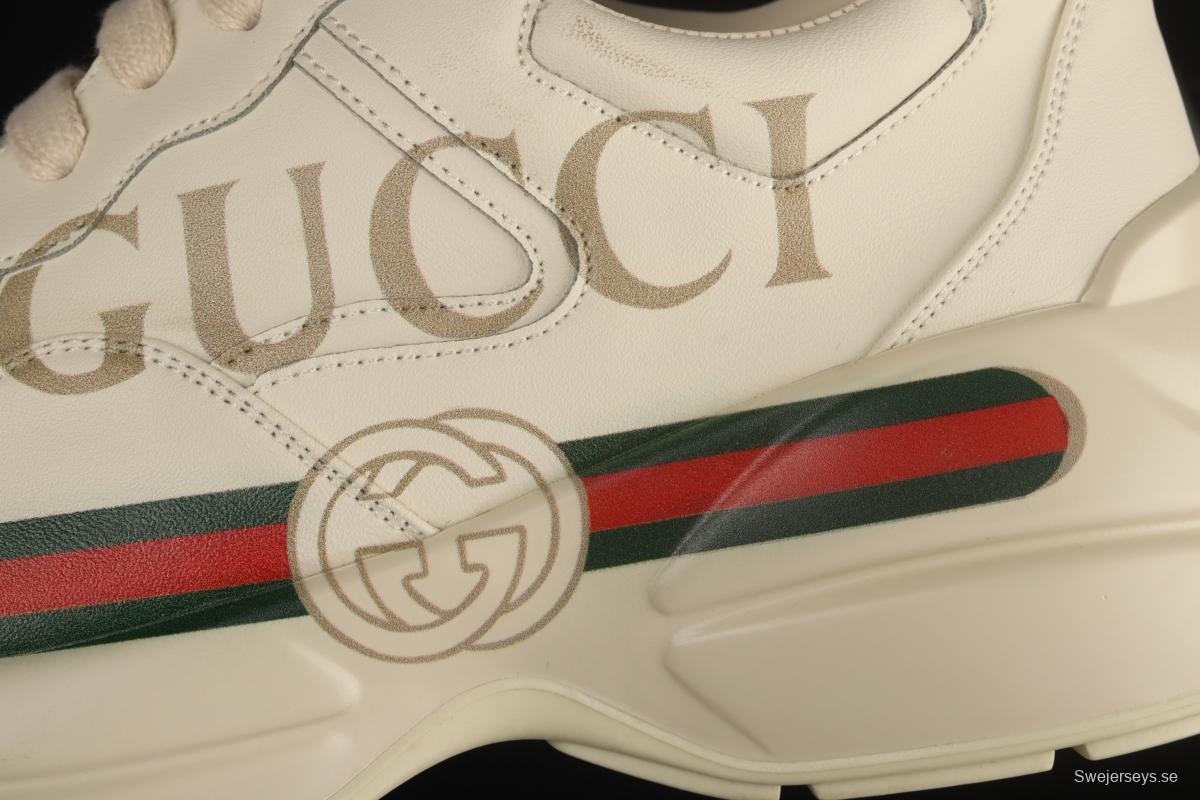 Gucci Rhyton Vintage Trainer Sneaker Gucci daddy 5D leather horn retro jogging daddy shoes DRW009522