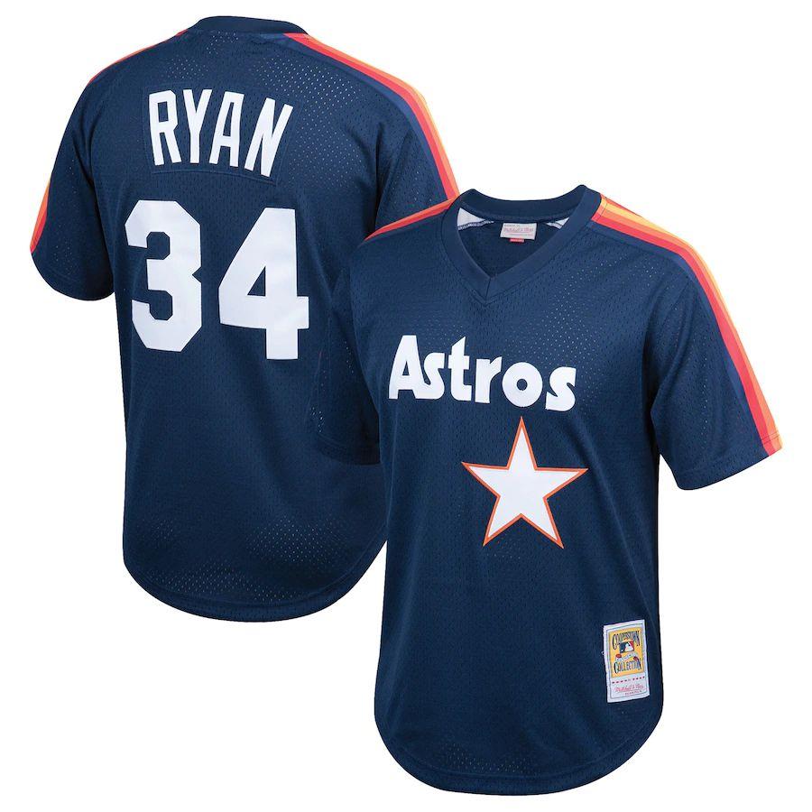 Youth Nolan Ryan Navy Cooperstown Collection Mesh Batting Practice Throwback Jersey