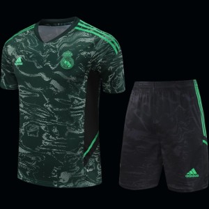 23-24 Real Madrid Black Green Pattern Short Sleeve+Shorts