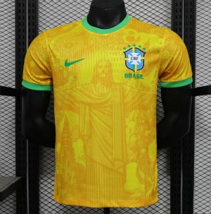 Player Version 2024 Brazil Christ Yellow Goalkeeper Special Jersey